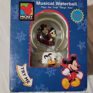 Disney Mickey Mouse Musical Christmas Waterball / Globe / Box - Works Excellent
